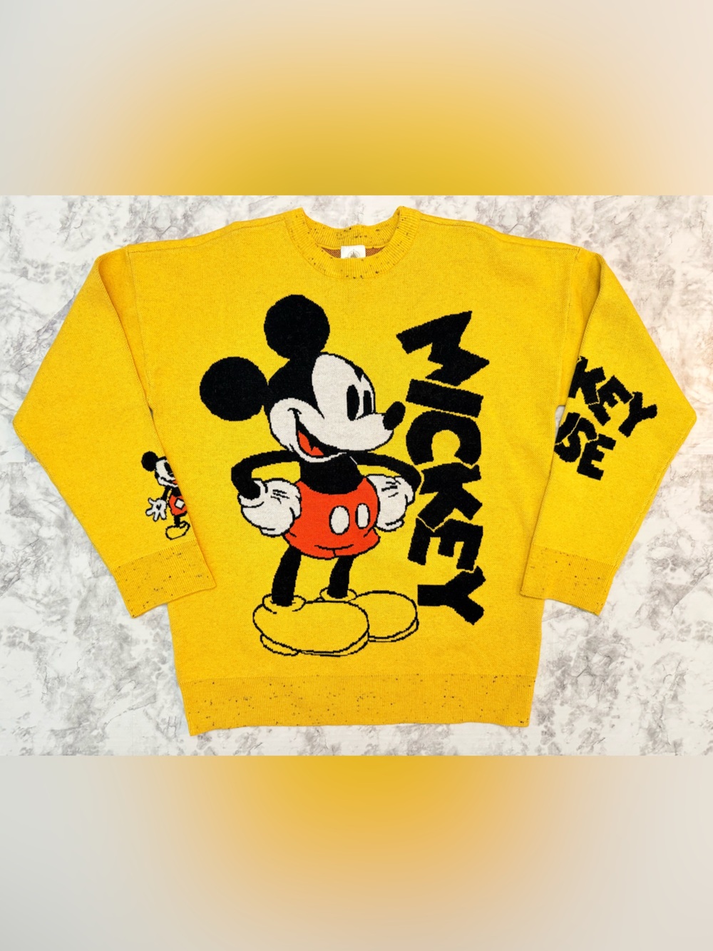 Disney Yellow Mickey Mouse Knit Sweatshirt with Black & Red Graphic